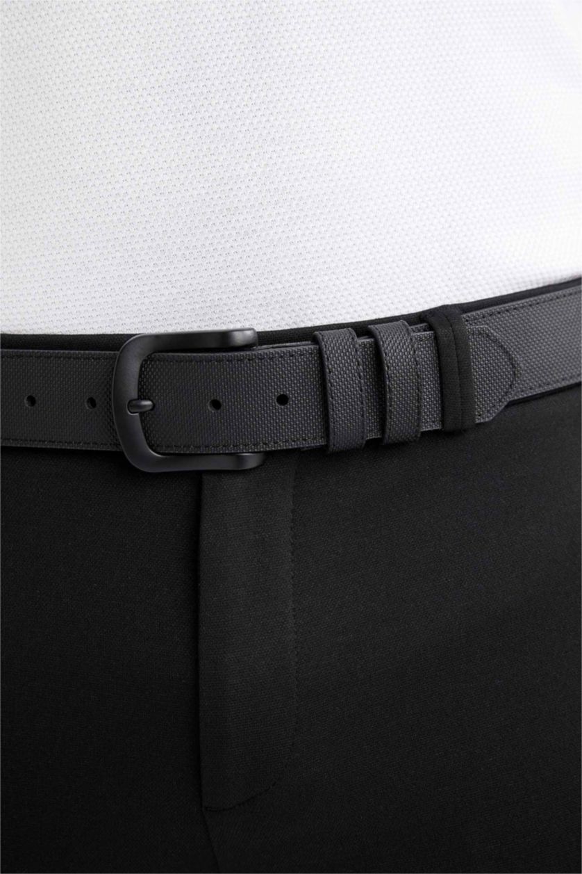 Man Black Men's Oval Buckle Faux Leather Belt