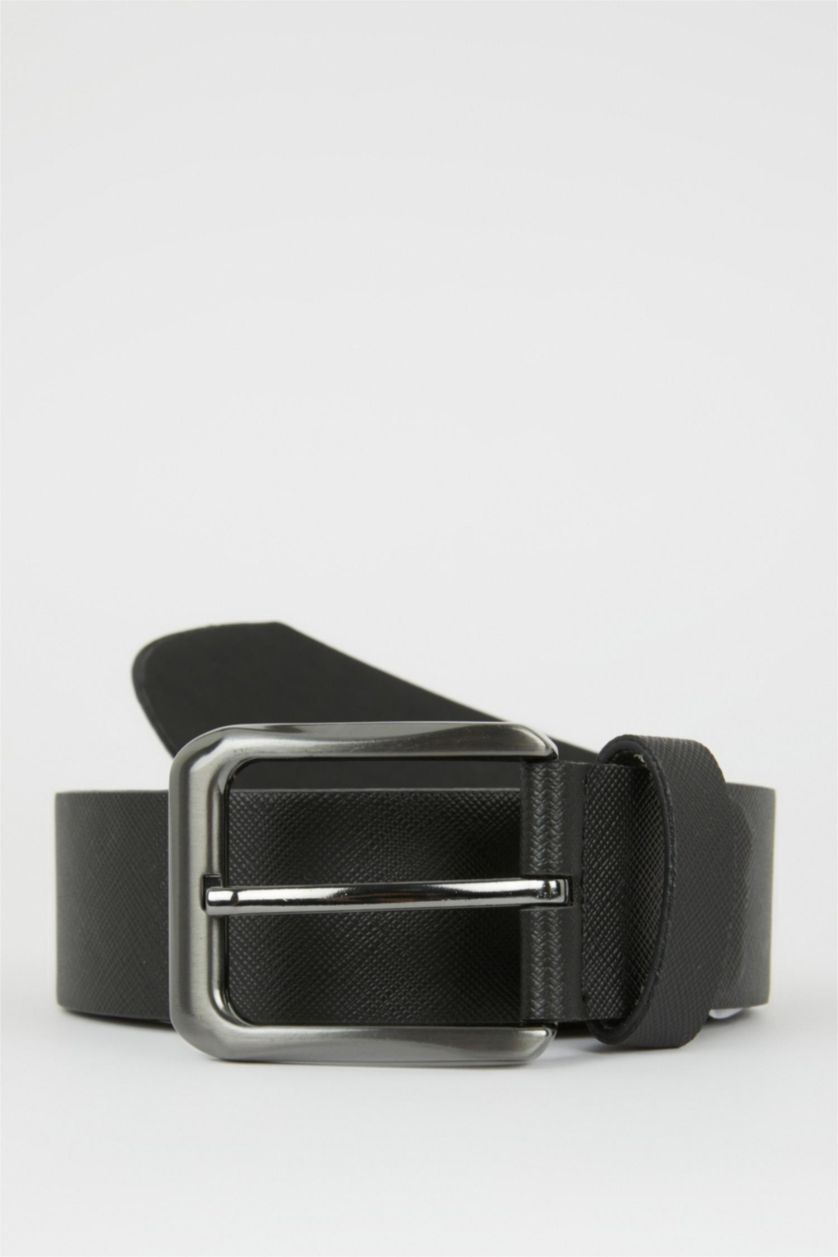 Man Black Man Faux Leather Denim Belt
