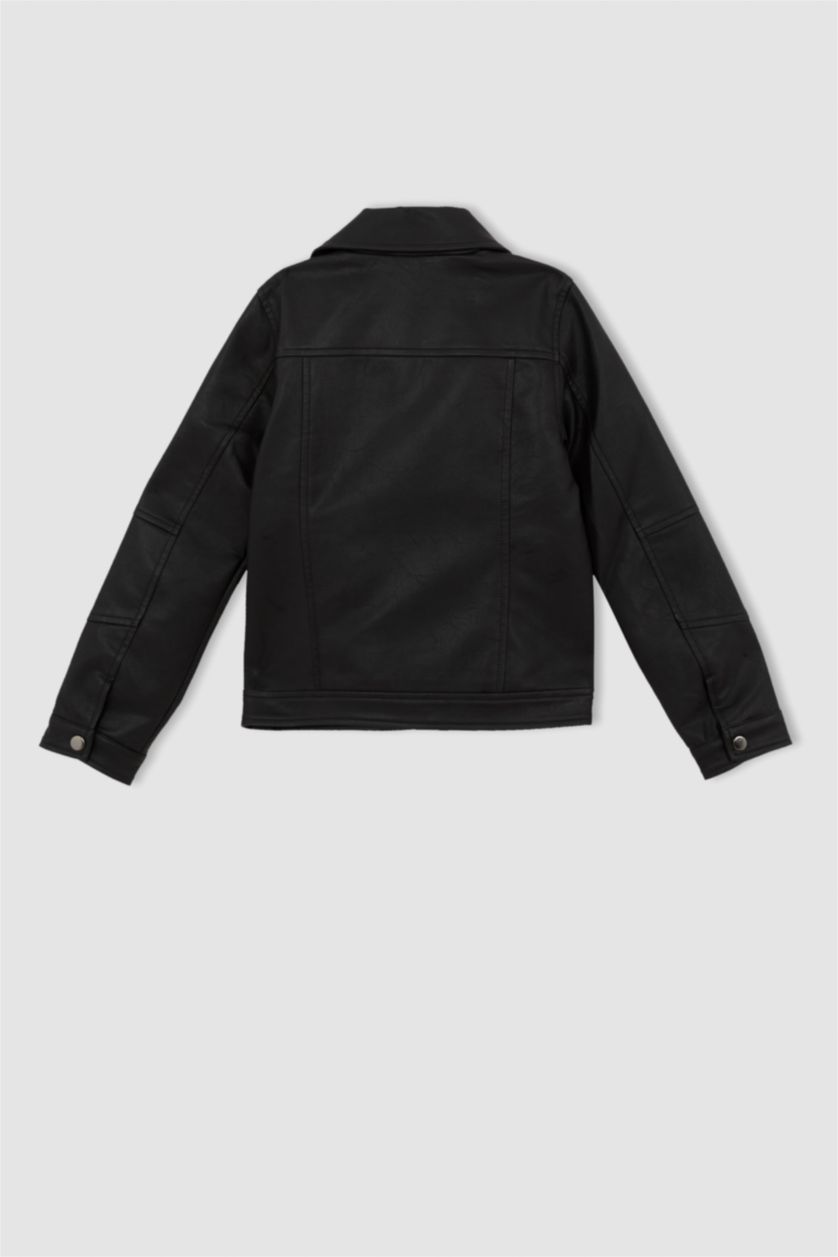 بناتي أسود جاكيت بناتي جلد صناعي بسوسته