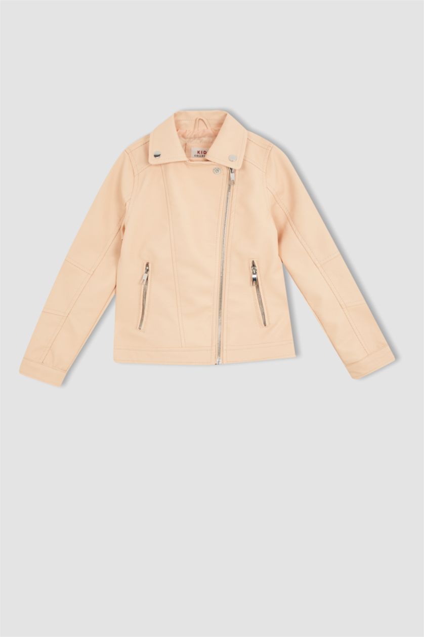 GIRLS & TEENS Light Salmon Girl Faux Leather Jacket