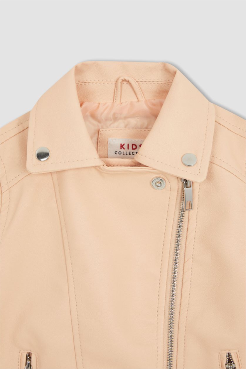 GIRLS & TEENS Light Salmon Girl Faux Leather Jacket