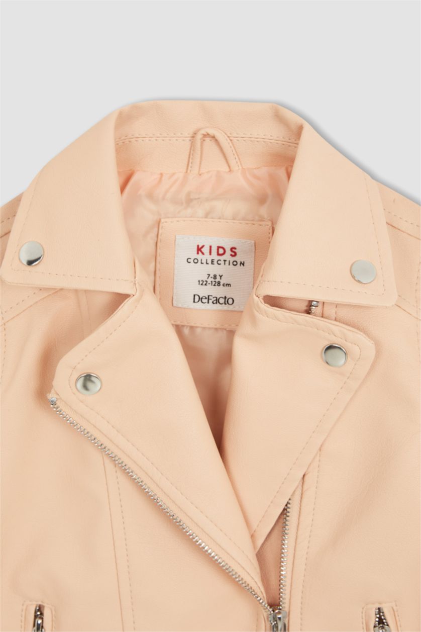 GIRLS & TEENS Light Salmon Girl Faux Leather Jacket