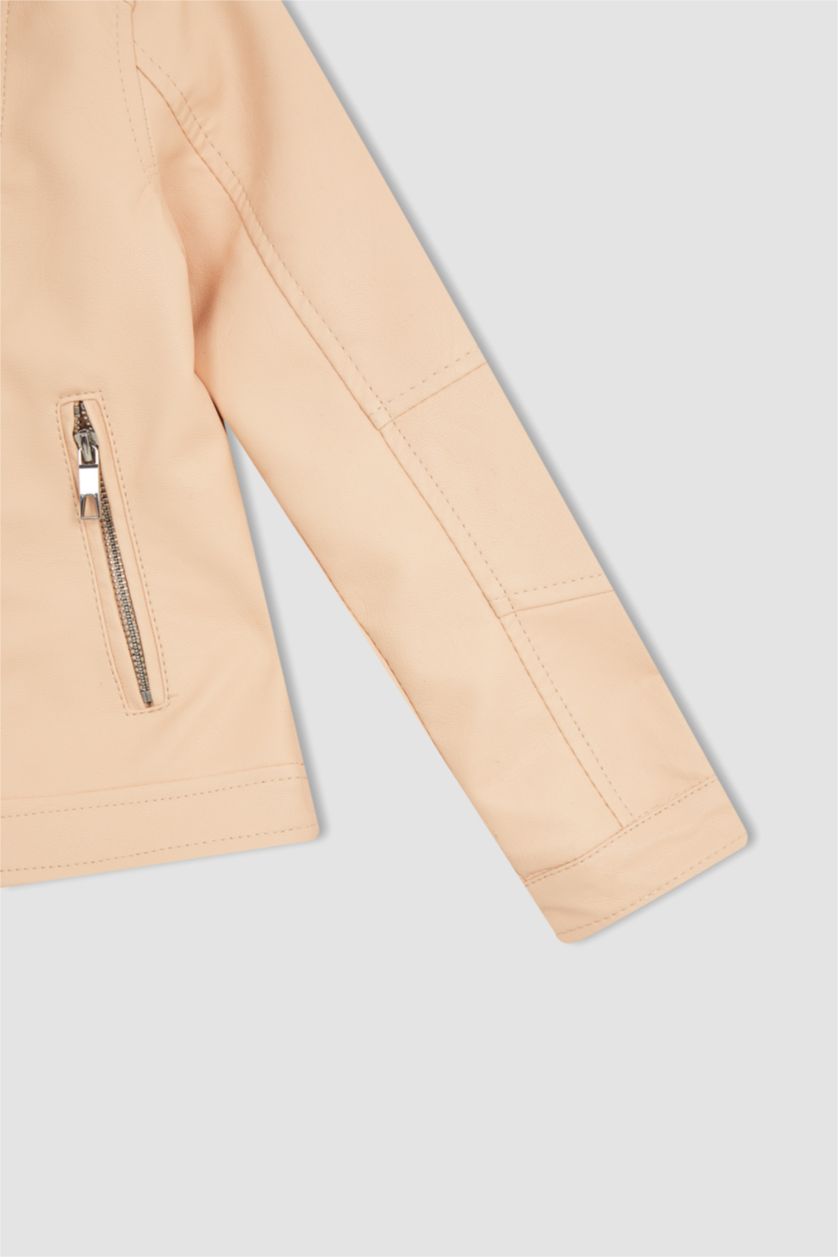 GIRLS & TEENS Light Salmon Girl Faux Leather Jacket