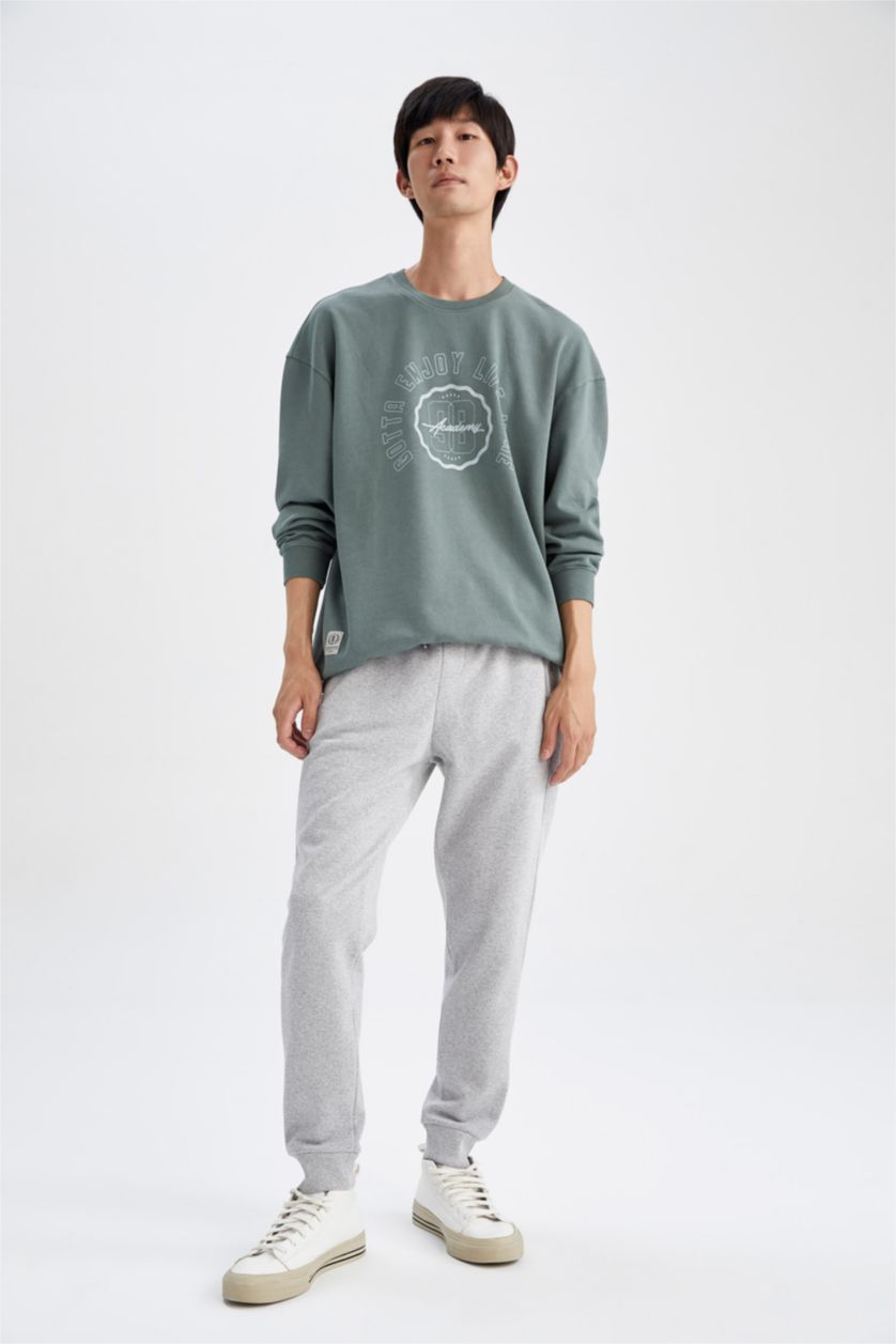 MAN Grey Melange Slim Fit Rib Hem Zipper Pocket Thin Sweatshirt Fabric Trousers