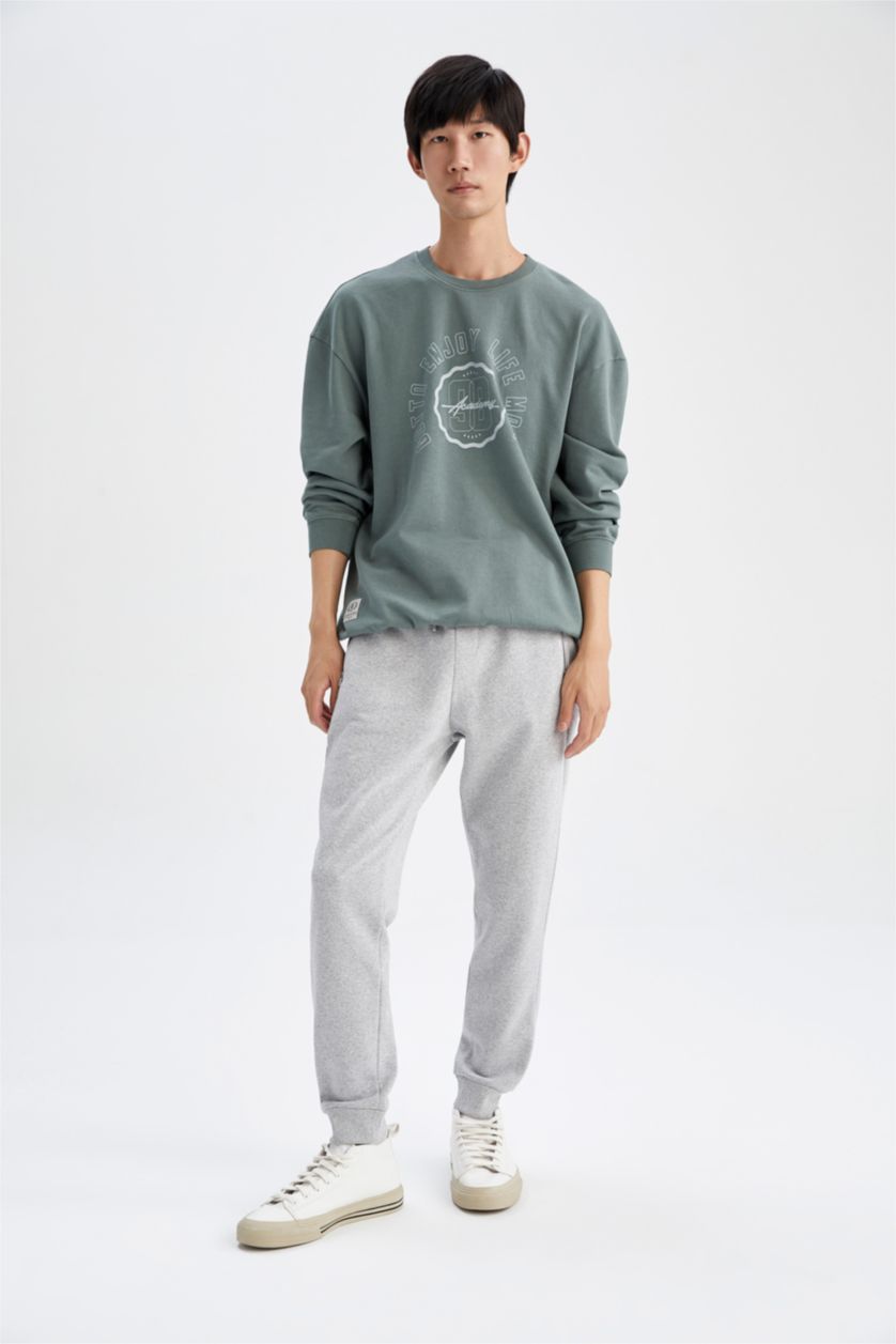 MAN Grey Melange Slim Fit Rib Hem Zipper Pocket Thin Sweatshirt Fabric Trousers