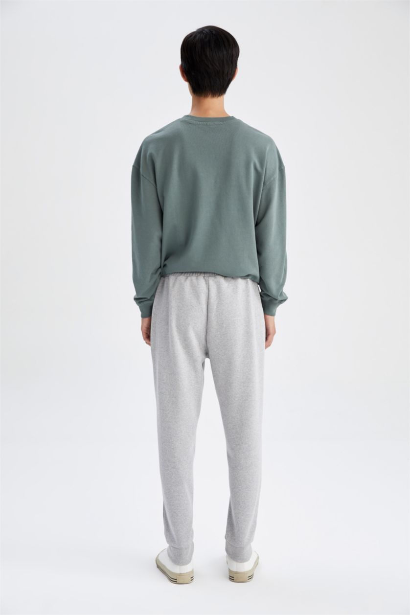 MAN Grey Melange Slim Fit Rib Hem Zipper Pocket Thin Sweatshirt Fabric Trousers