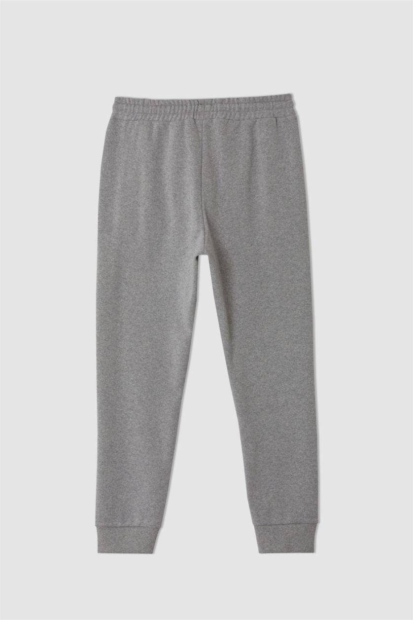 MAN Grey Melange Slim Fit Rib Hem Zipper Pocket Thin Sweatshirt Fabric Trousers