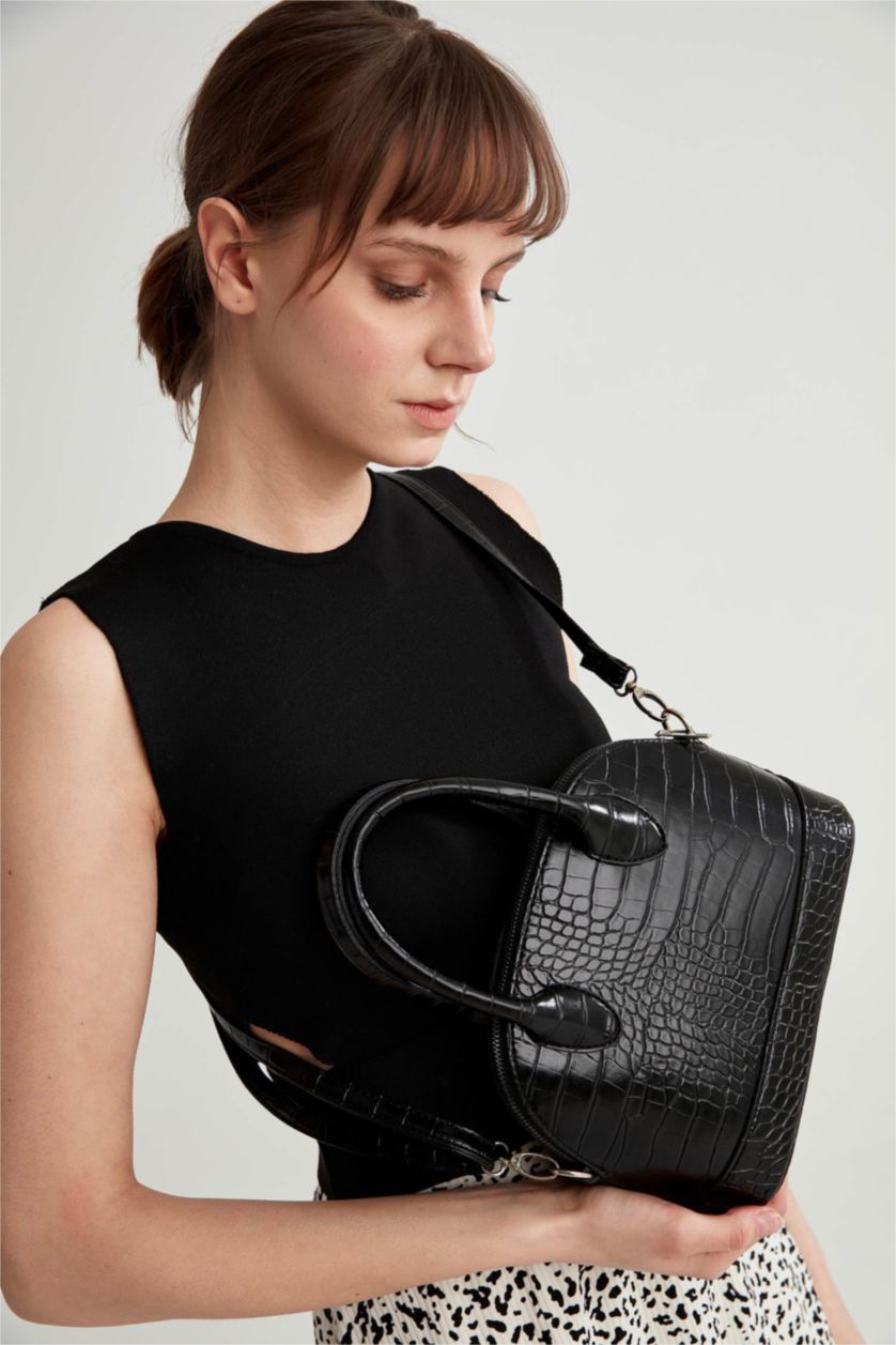 FEMME Noir Sac à bandoulière en similicuir à motif crocodile pour femme