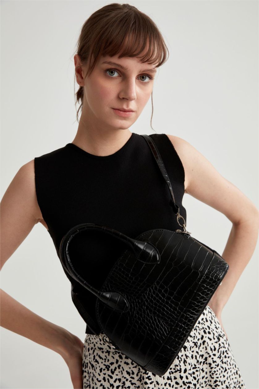 FEMME Noir Sac à bandoulière en similicuir à motif crocodile pour femme