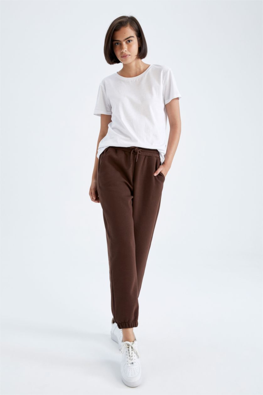 WOMAN Brown Jogger Standard Fit Thick Sweatshirt Fabric Trousers