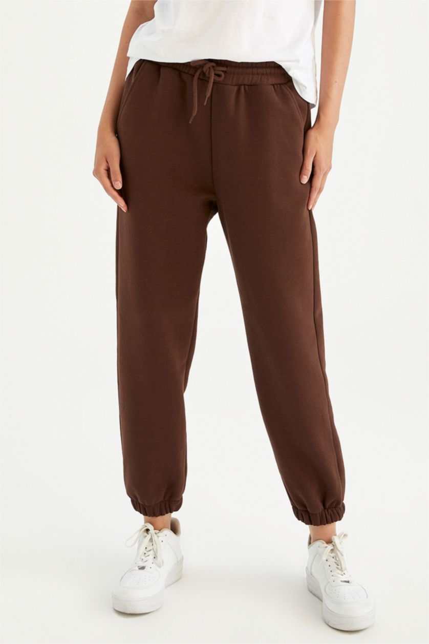 WOMAN Brown Jogger Standard Fit Thick Sweatshirt Fabric Trousers