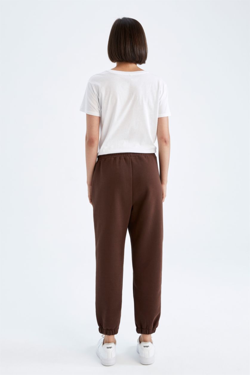 WOMAN Brown Jogger Standard Fit Thick Sweatshirt Fabric Trousers