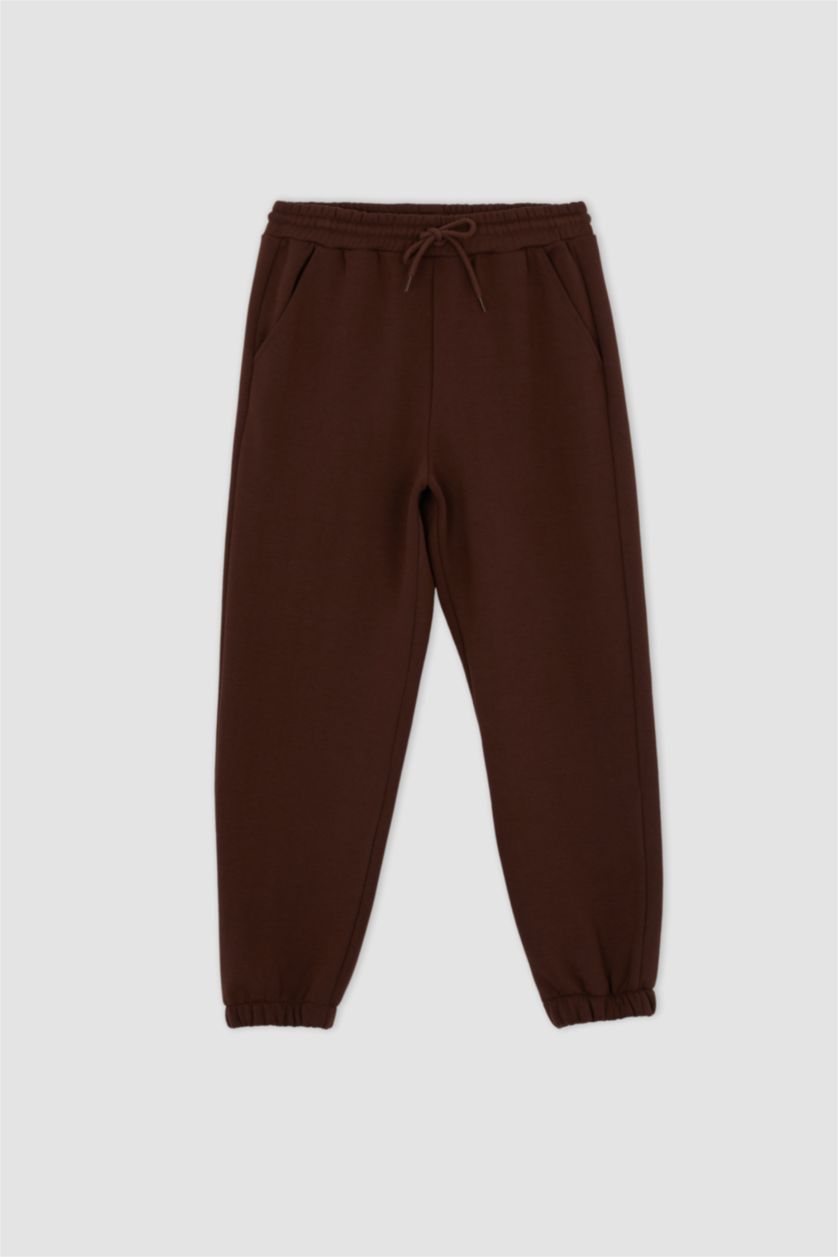 WOMAN Brown Jogger Standard Fit Thick Sweatshirt Fabric Trousers