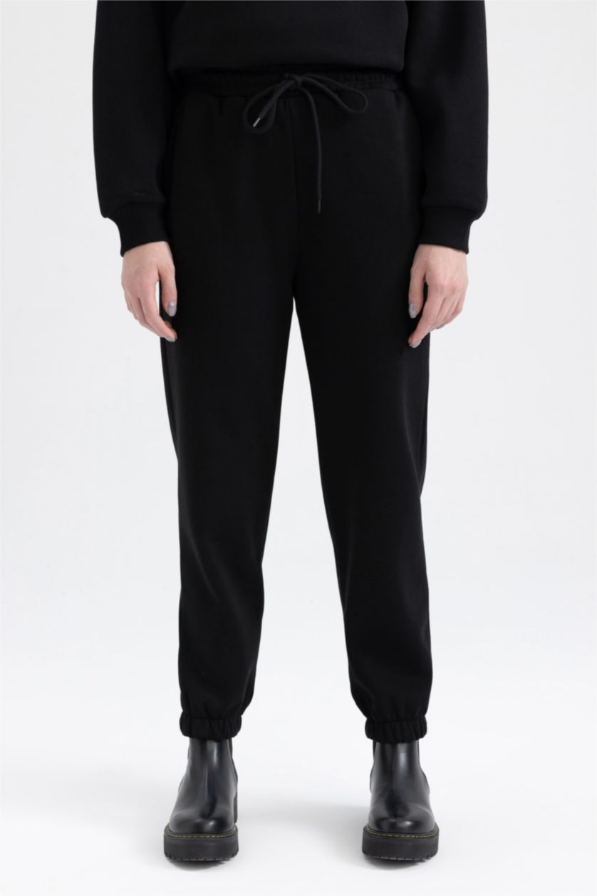 WOMAN Black Jogger Standard Fit Thick Sweatshirt Fabric Trousers
