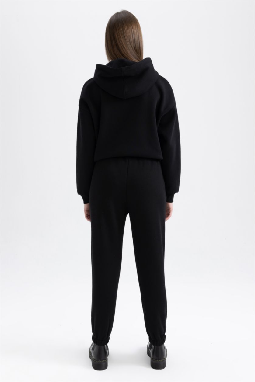 WOMAN Black Jogger Standard Fit Thick Sweatshirt Fabric Trousers