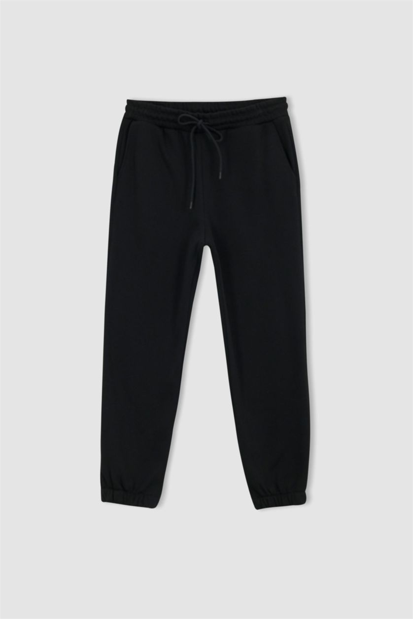 WOMAN Black Jogger Standard Fit Thick Sweatshirt Fabric Trousers