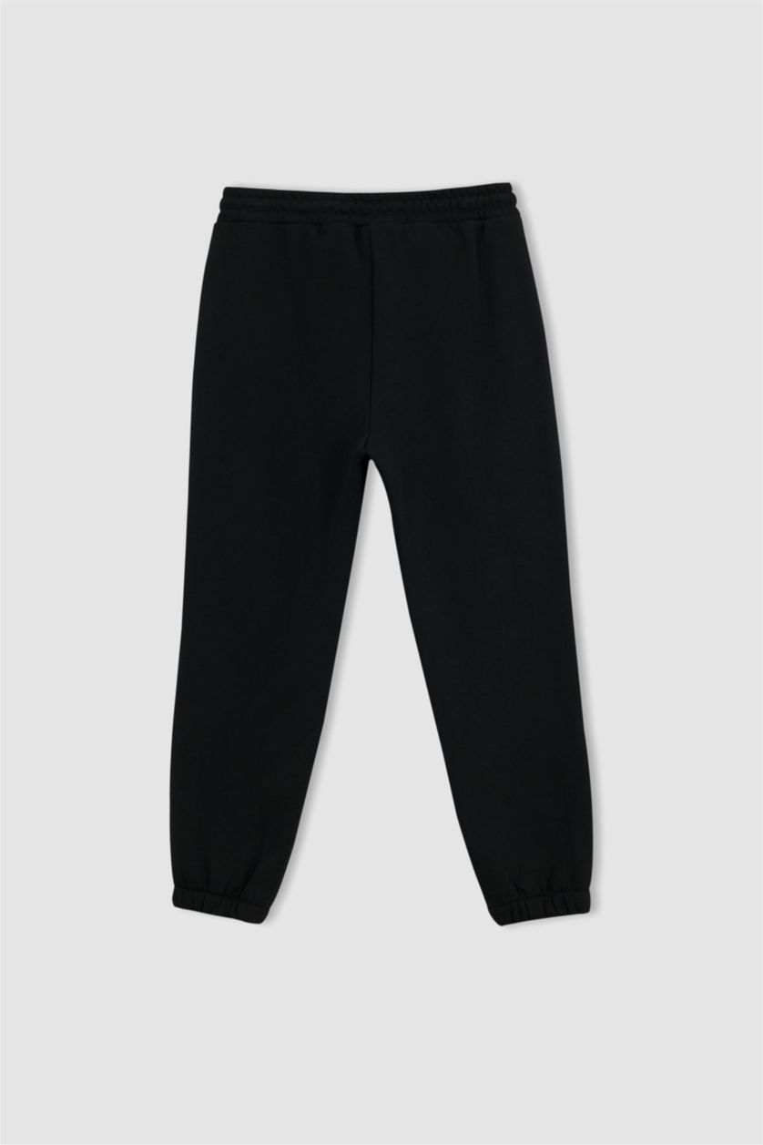 WOMAN Black Jogger Standard Fit Thick Sweatshirt Fabric Trousers