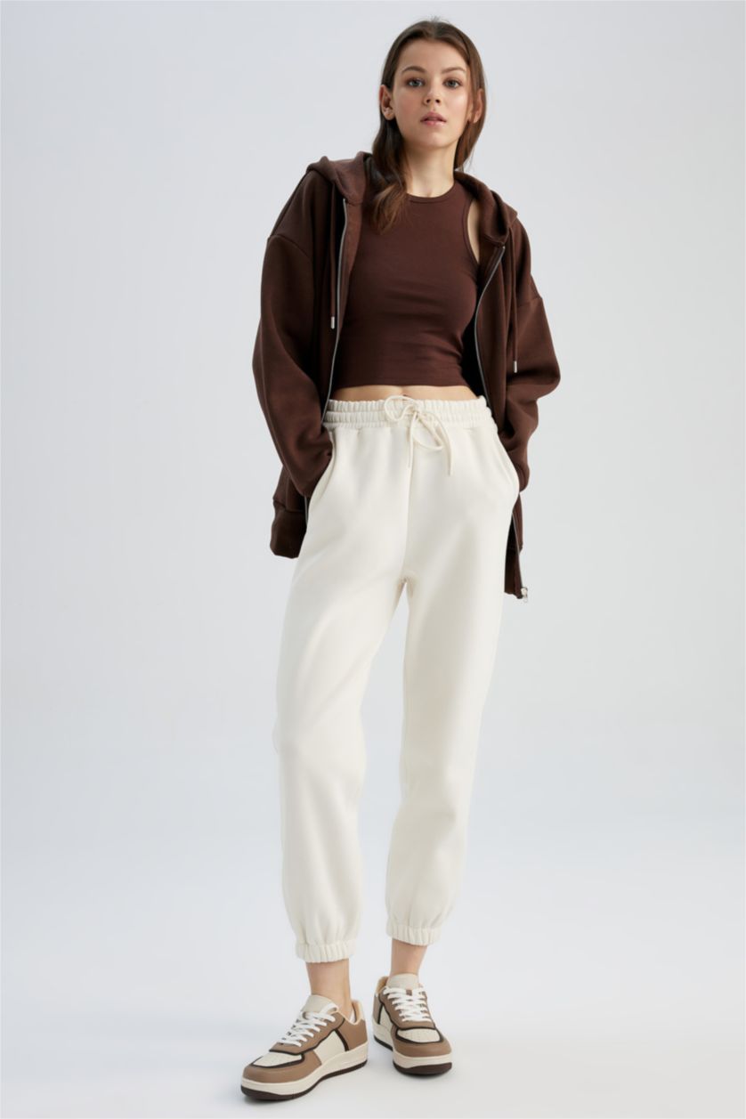 WOMAN Ecru Jogger Standard Fit Thick Sweatshirt Fabric Trousers