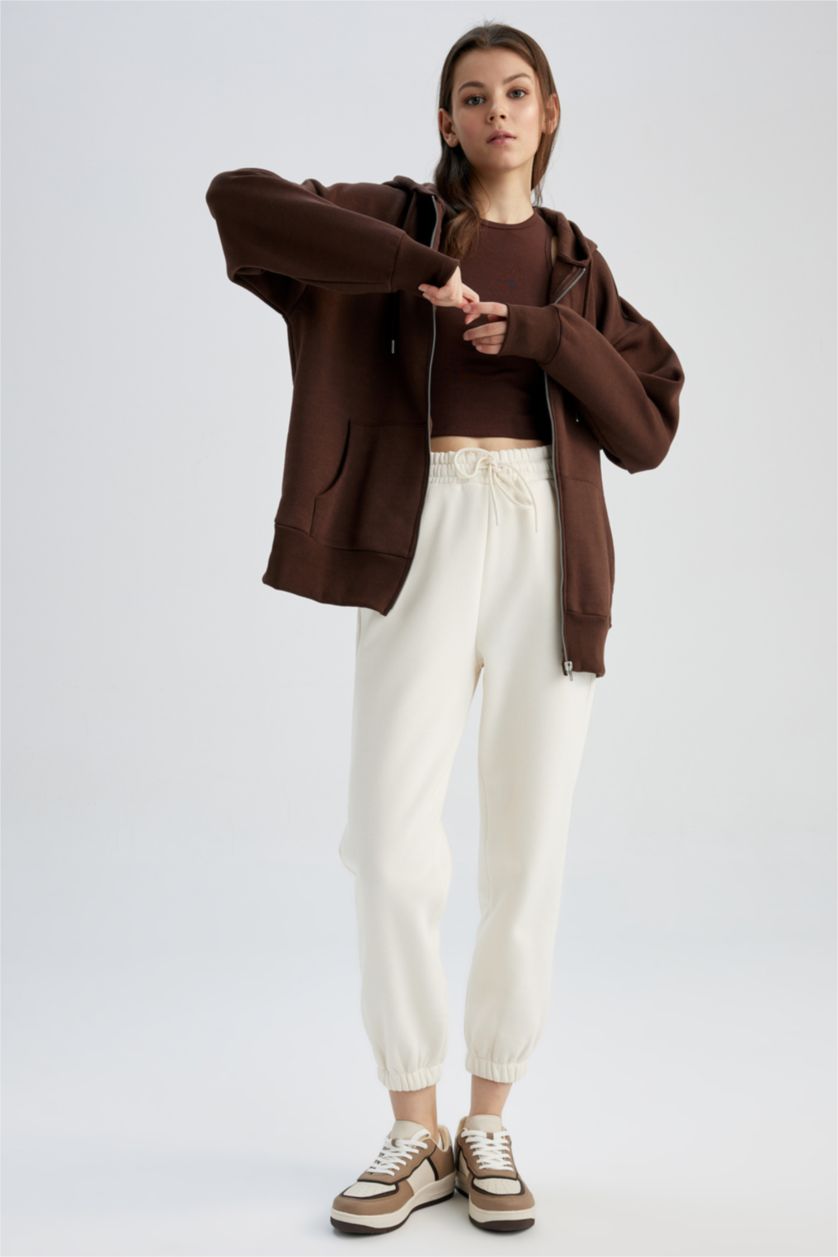 WOMAN Ecru Jogger Standard Fit Thick Sweatshirt Fabric Trousers