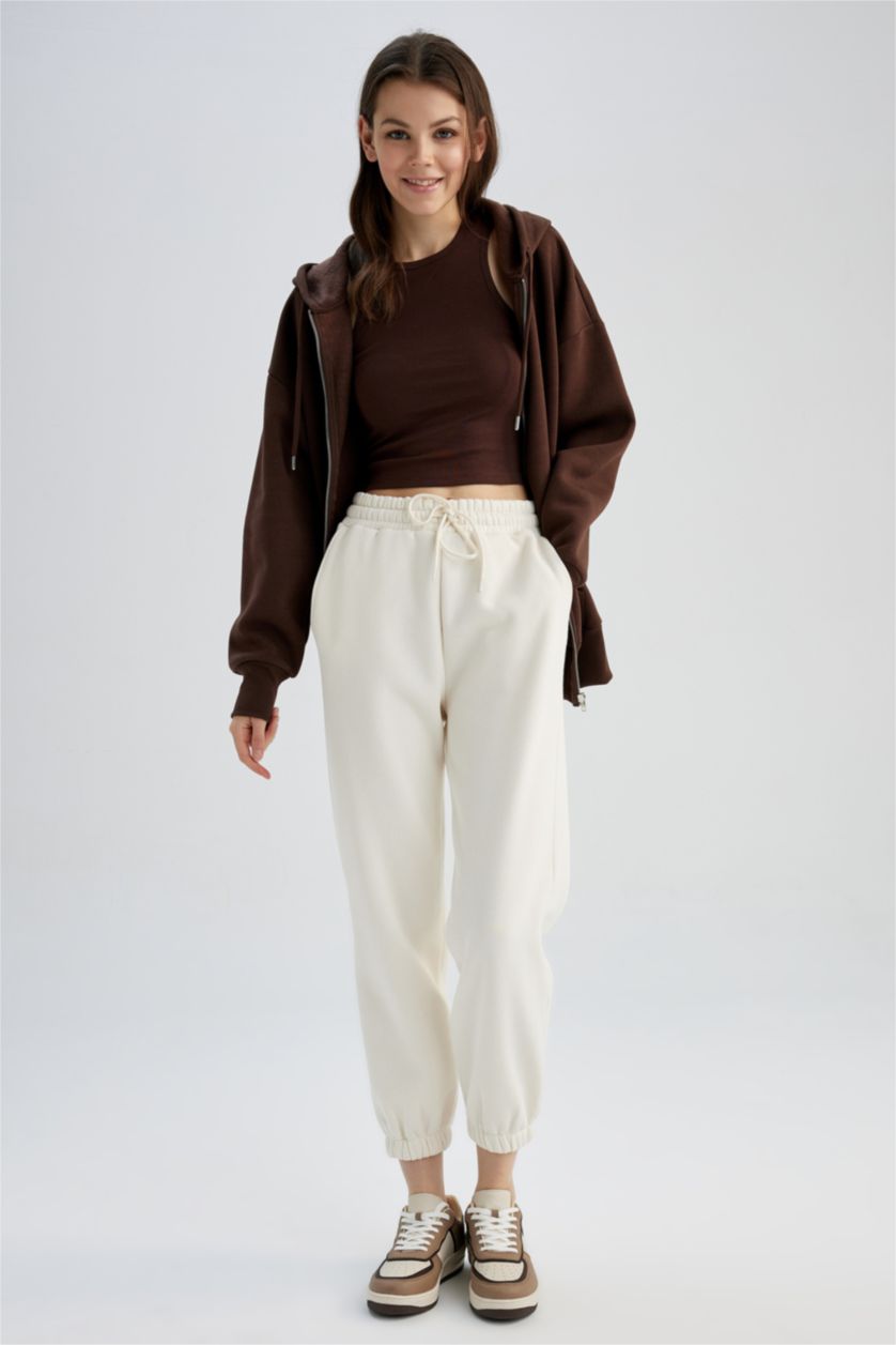 WOMAN Ecru Jogger Standard Fit Thick Sweatshirt Fabric Trousers