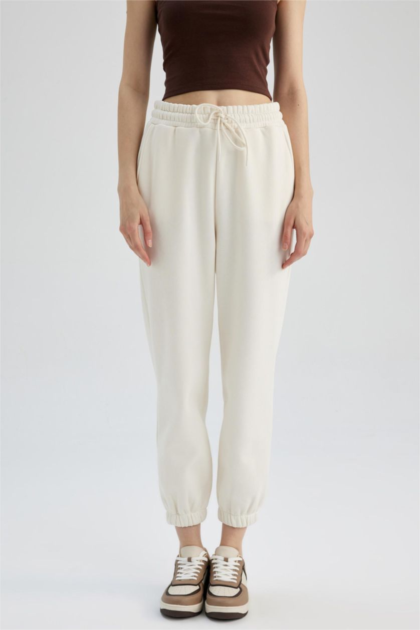 WOMAN Ecru Jogger Standard Fit Thick Sweatshirt Fabric Trousers