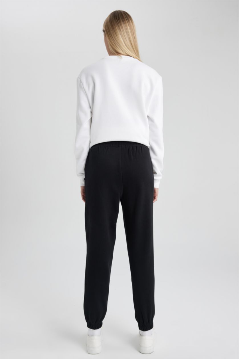 WOMAN Black Jogger Standard Fit Thick Sweatshirt Fabric Trousers