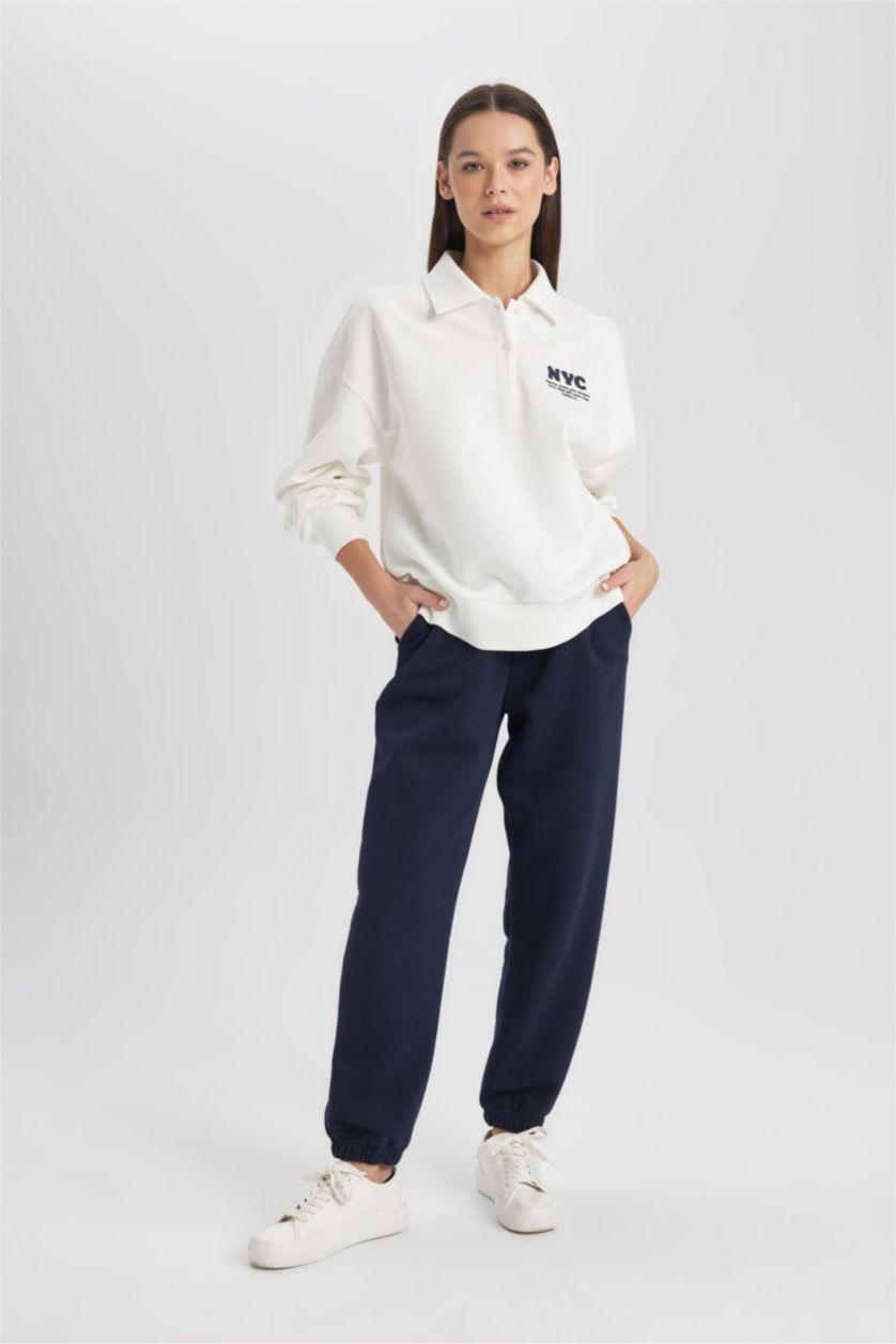 WOMAN NAVY Jogger Standard Fit Thick Sweatshirt Fabric Trousers