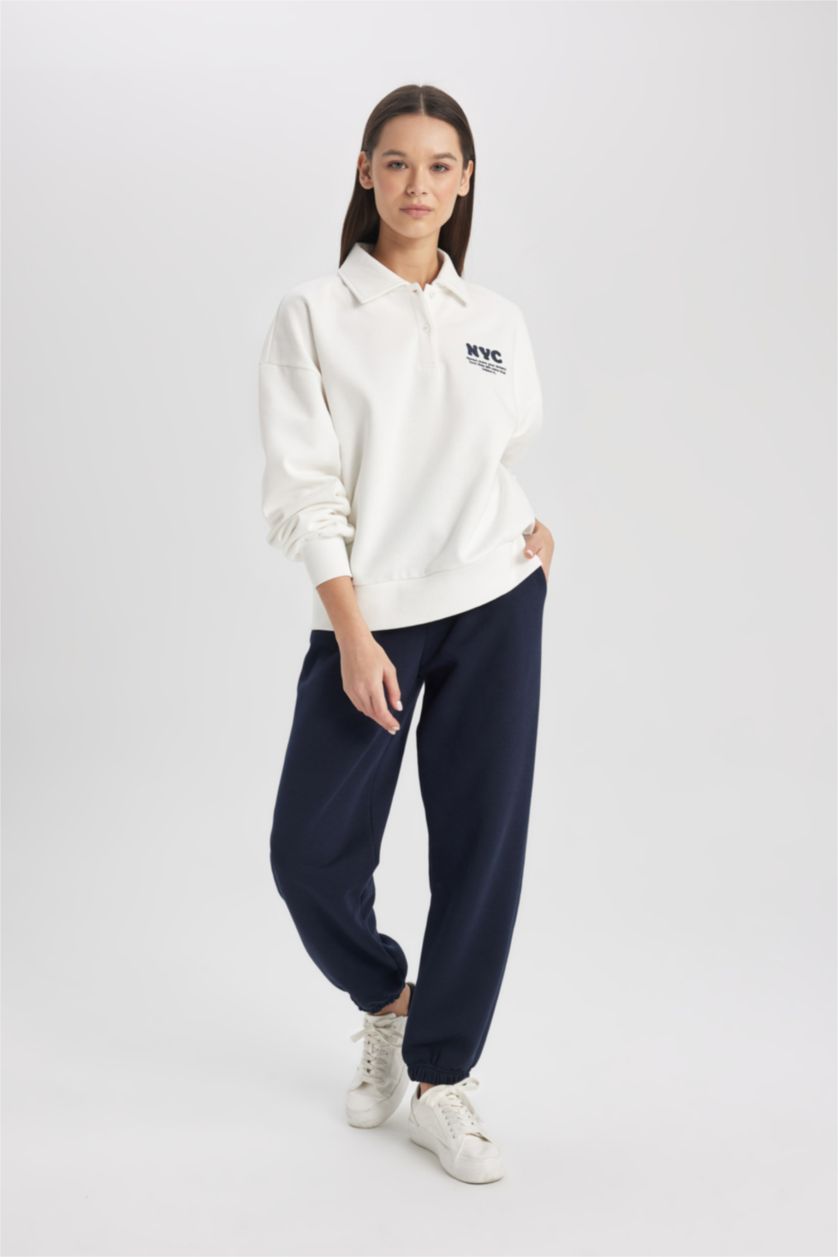 WOMAN NAVY Jogger Standard Fit Thick Sweatshirt Fabric Trousers