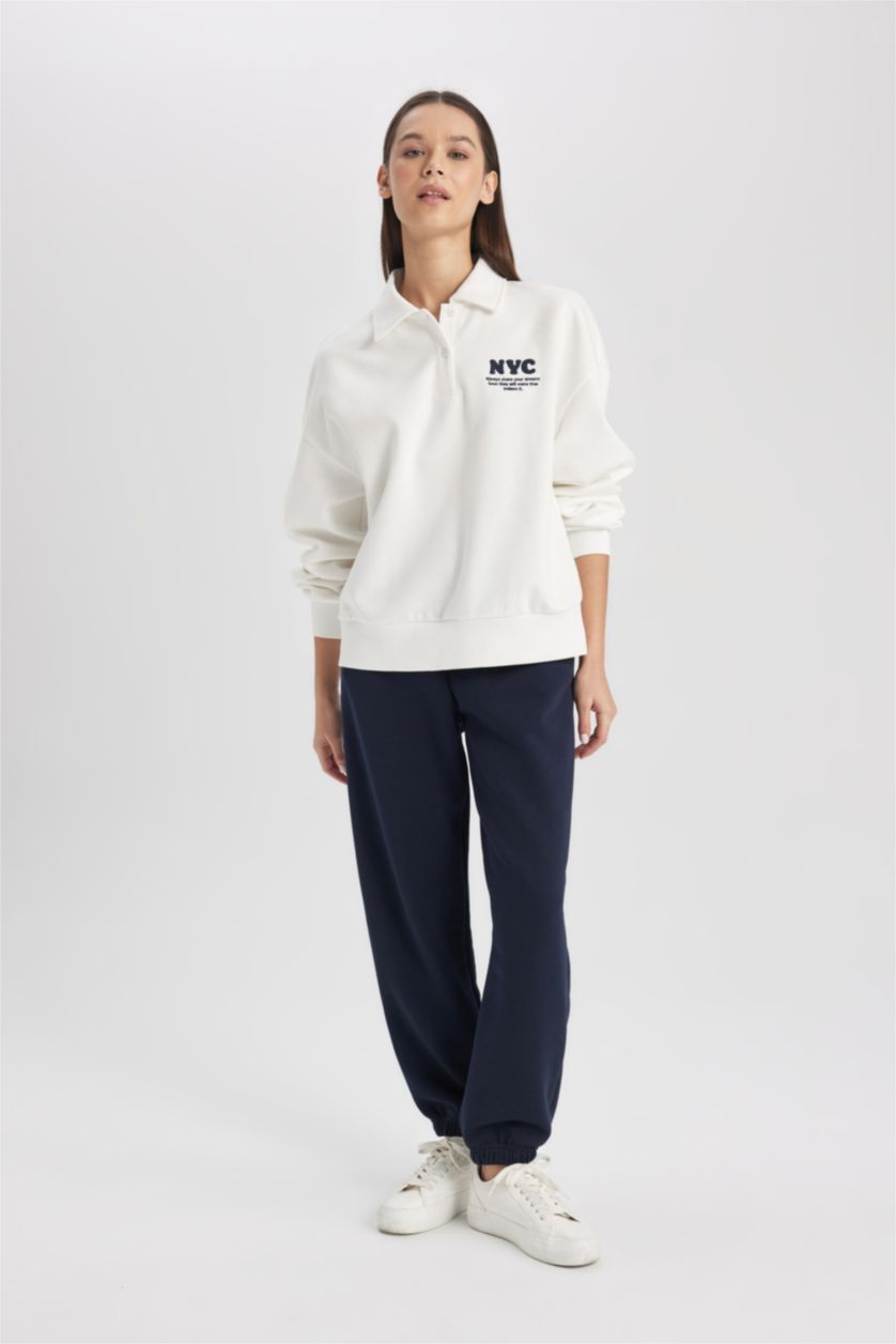 WOMAN NAVY Jogger Standard Fit Thick Sweatshirt Fabric Trousers