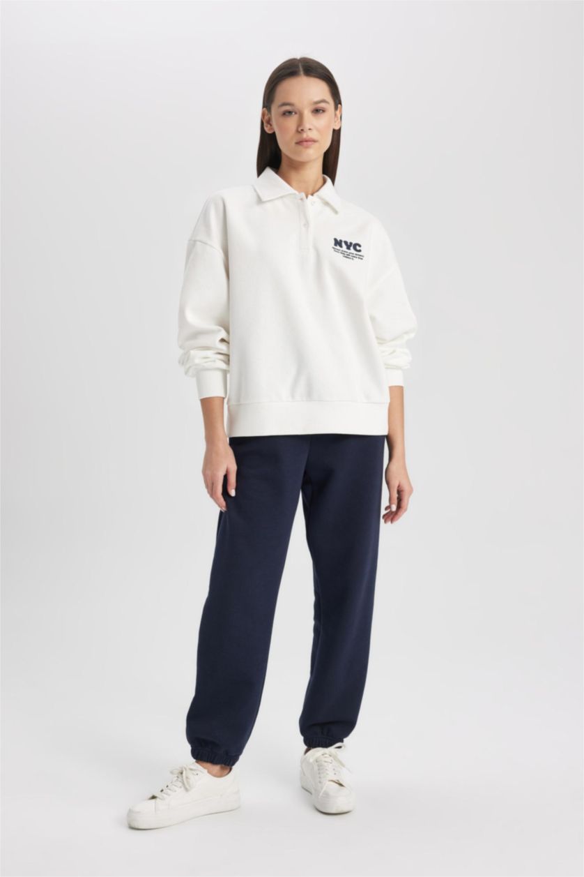 WOMAN NAVY Jogger Standard Fit Thick Sweatshirt Fabric Trousers