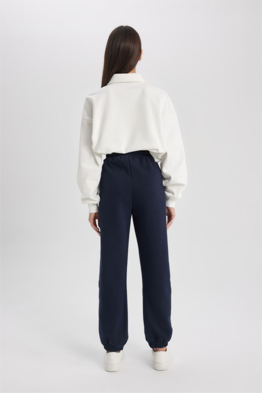 WOMAN NAVY Jogger Standard Fit Thick Sweatshirt Fabric Trousers