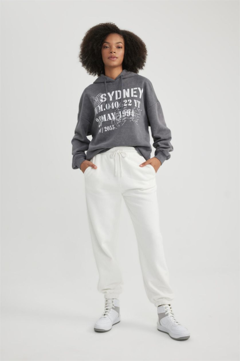 WOMAN Ecru Standard Fit Elastic Leg Thick Fabric Sweatpants