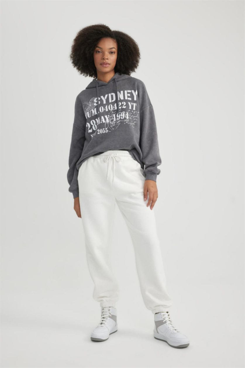 WOMAN Ecru Standard Fit Elastic Leg Thick Fabric Sweatpants