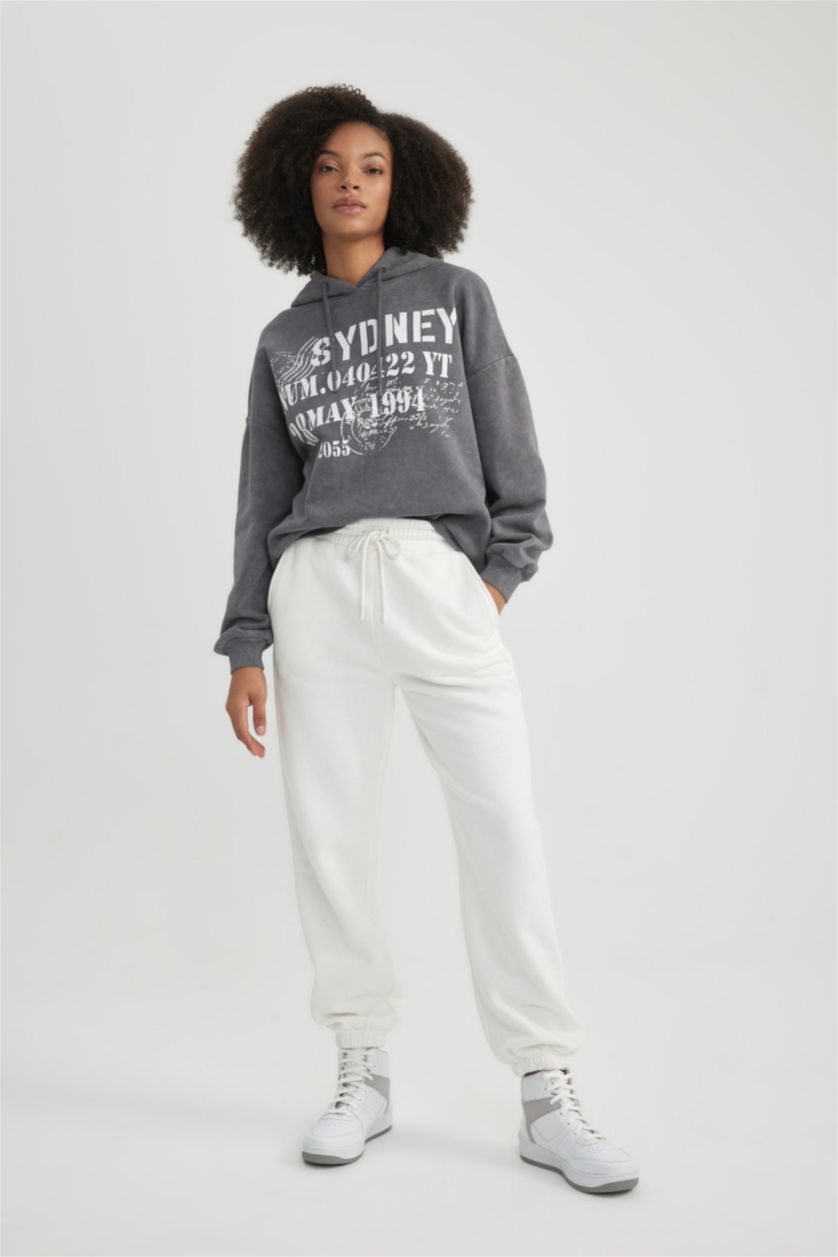 WOMAN Ecru Standard Fit Elastic Leg Thick Fabric Sweatpants