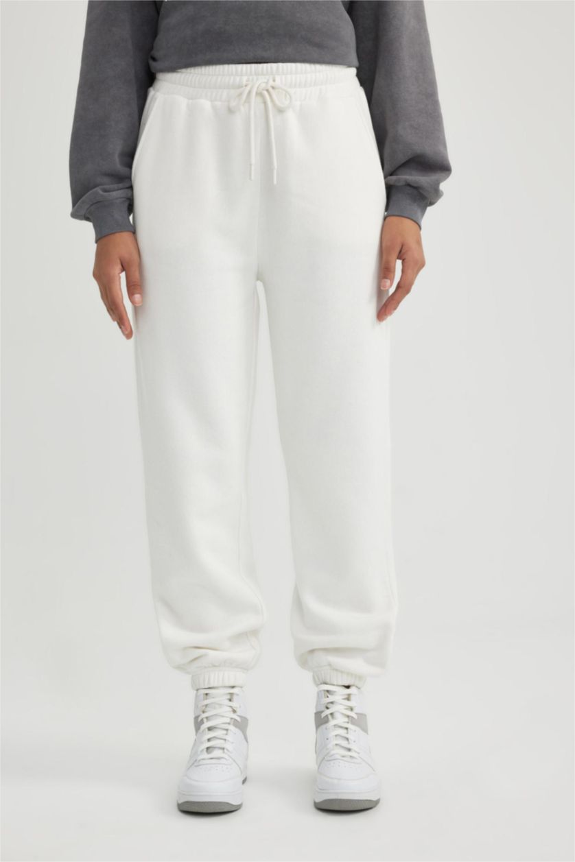 WOMAN Ecru Standard Fit Elastic Leg Thick Fabric Sweatpants
