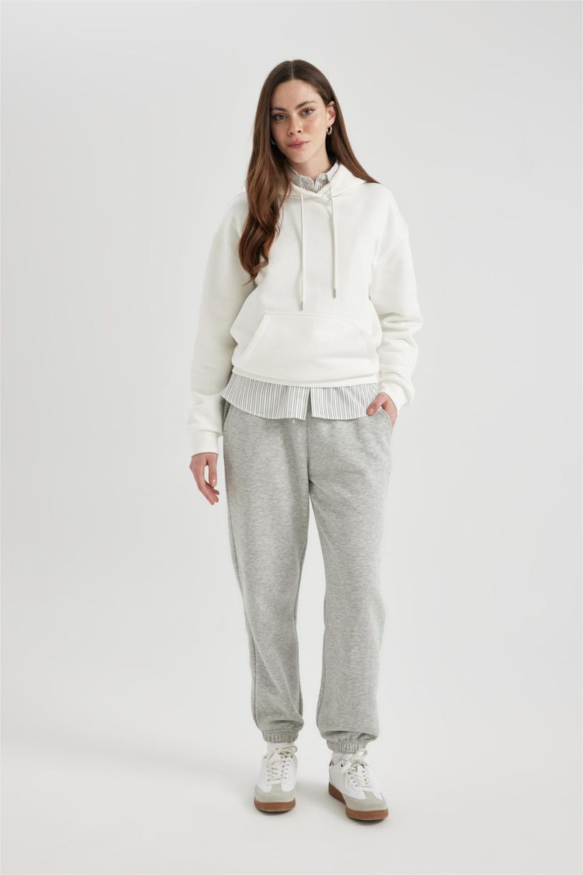 WOMAN Grey Melange Jogger Standard Fit Thick Sweatshirt Fabric Trousers