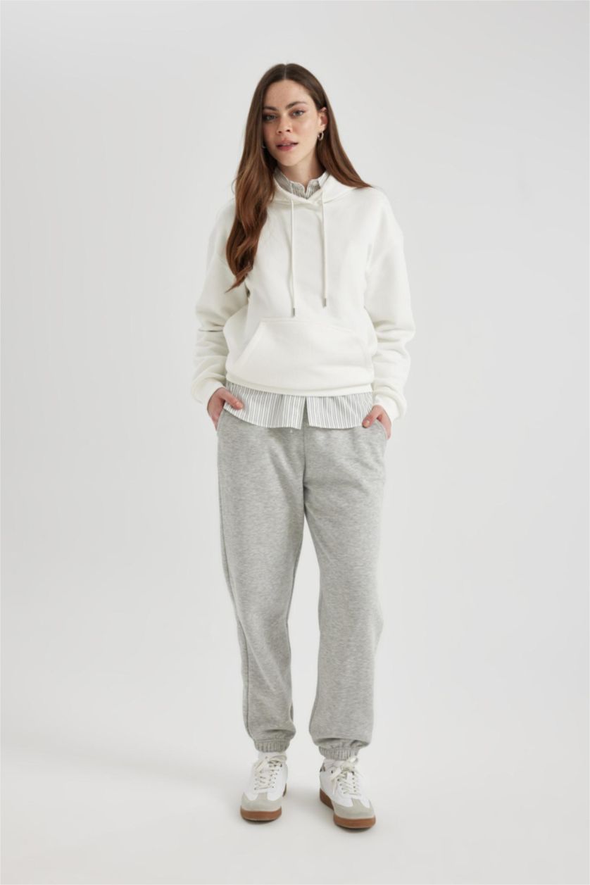 WOMAN Grey Melange Jogger Standard Fit Thick Sweatshirt Fabric Trousers