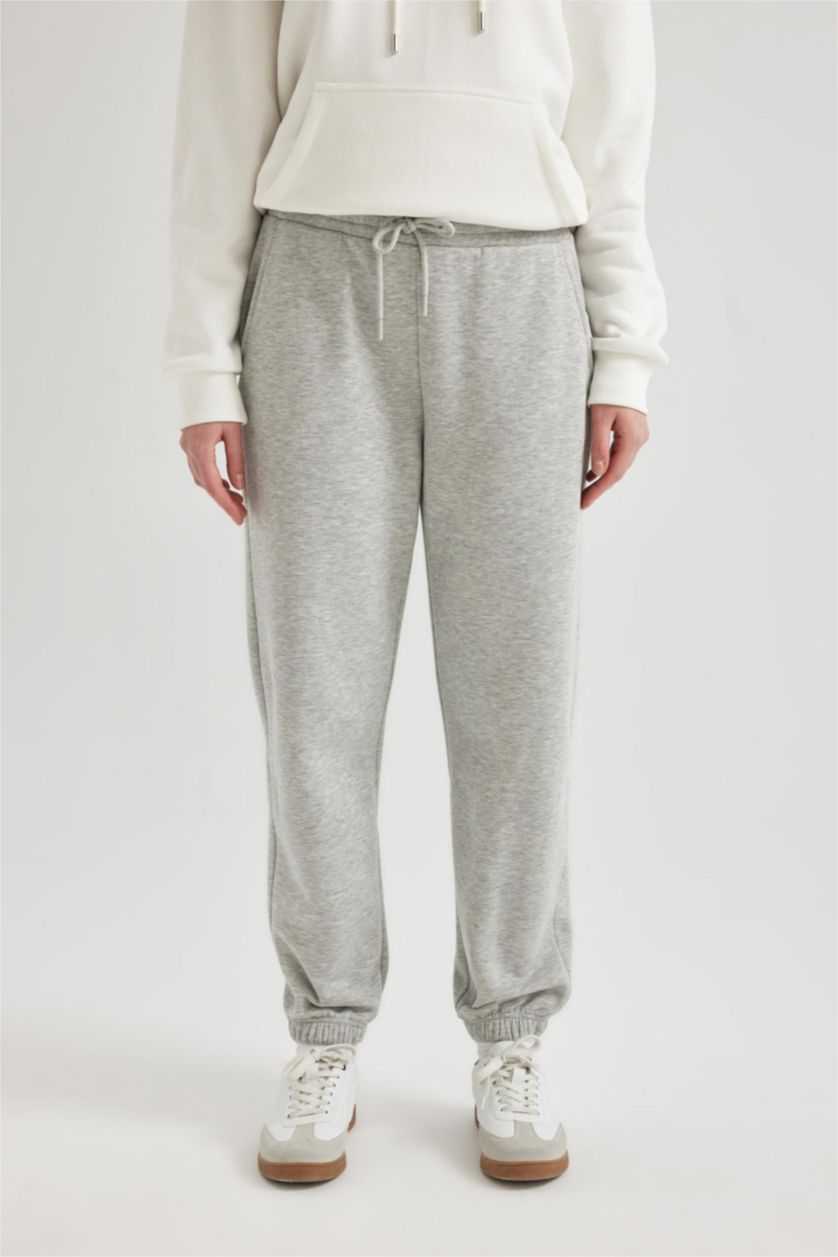WOMAN Grey Melange Jogger Standard Fit Thick Sweatshirt Fabric Trousers