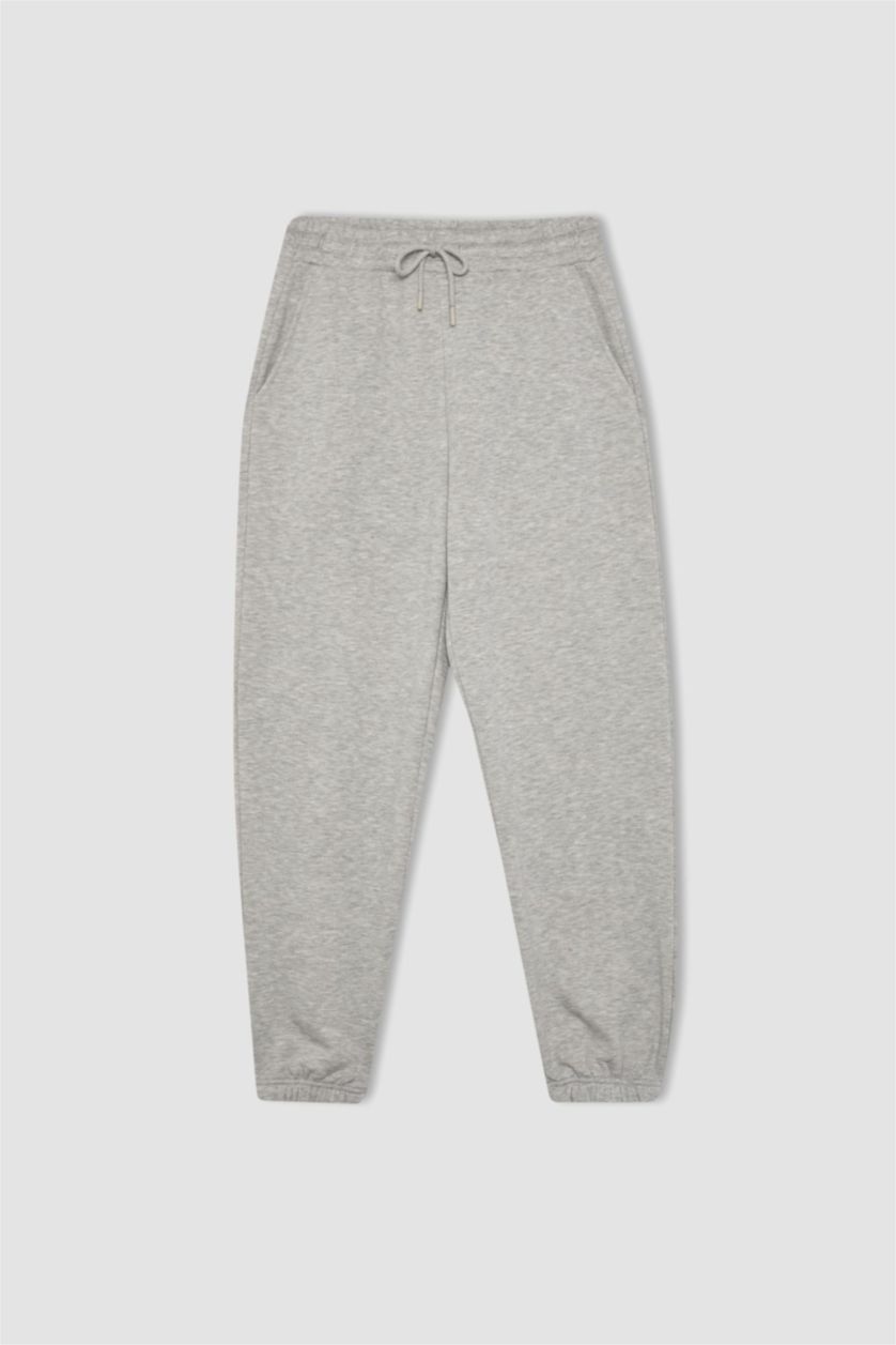 WOMAN Grey Melange Jogger Standard Fit Thick Sweatshirt Fabric Trousers