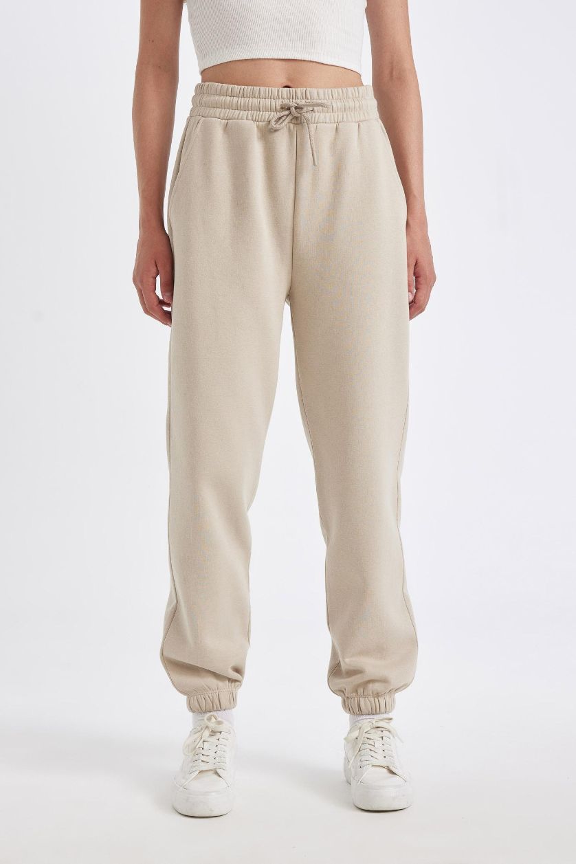 WOMAN Beige Standard Fit Elastic Leg Long Thick Sweatpants