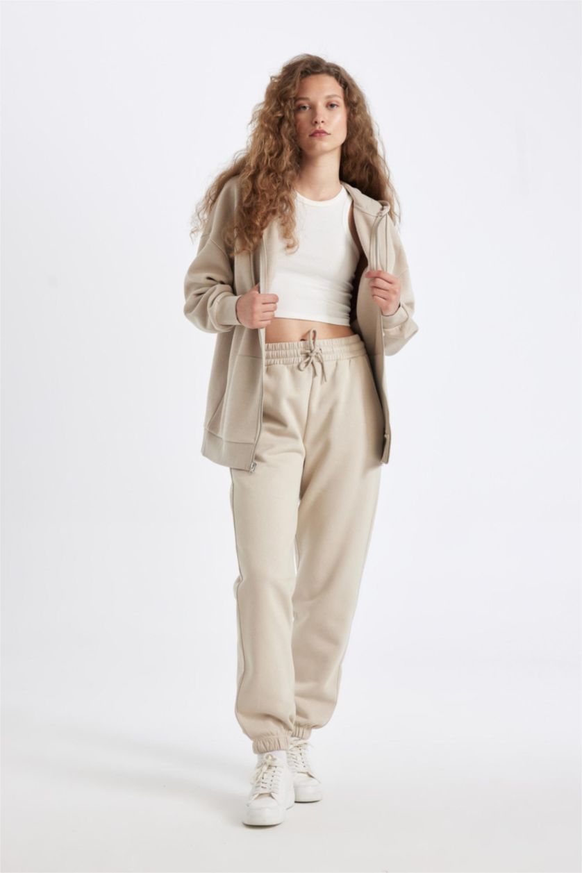 WOMAN Beige Standard Fit Elastic Leg Long Thick Sweatpants