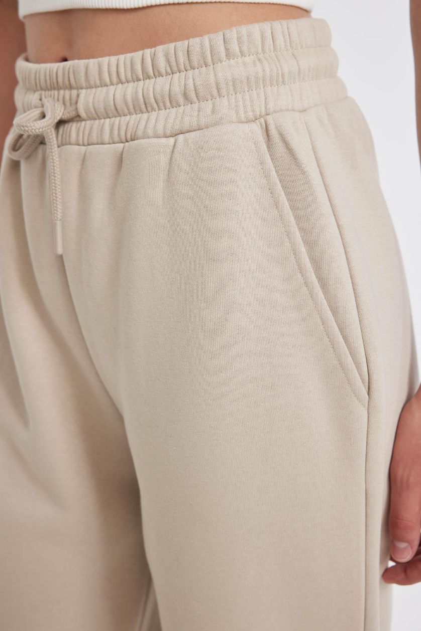 WOMAN Beige Standard Fit Elastic Leg Long Thick Sweatpants