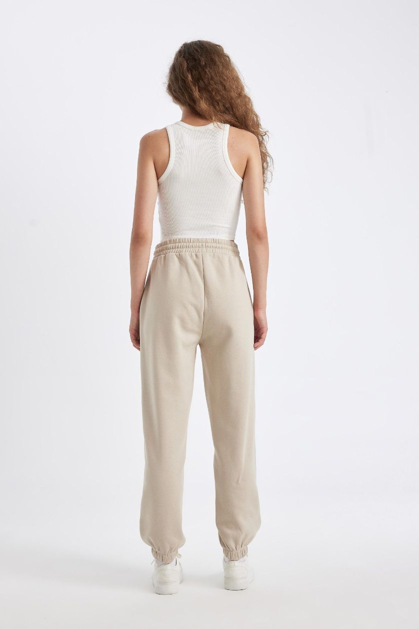 WOMAN Beige Standard Fit Elastic Leg Long Thick Sweatpants