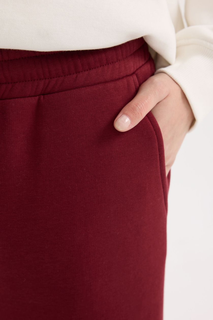 Kadın Bordo Standart Fit Kalın Jogger Eşofman Altı Bel Paça Lastikli Basic Düz Uzun Boy
