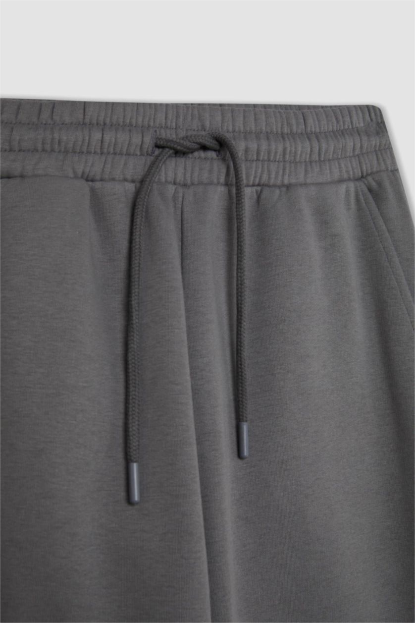 Kadın Gri Standart Fit Kalın Jogger Eşofman Altı Bel Paça Lastikli Basic Düz Uzun Boy