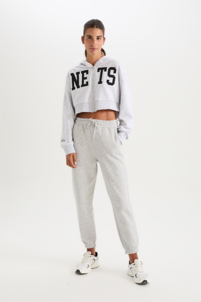 Women Grey Melange Standard Fit Elastic Waist Basic Thick Jogger Sweatpants