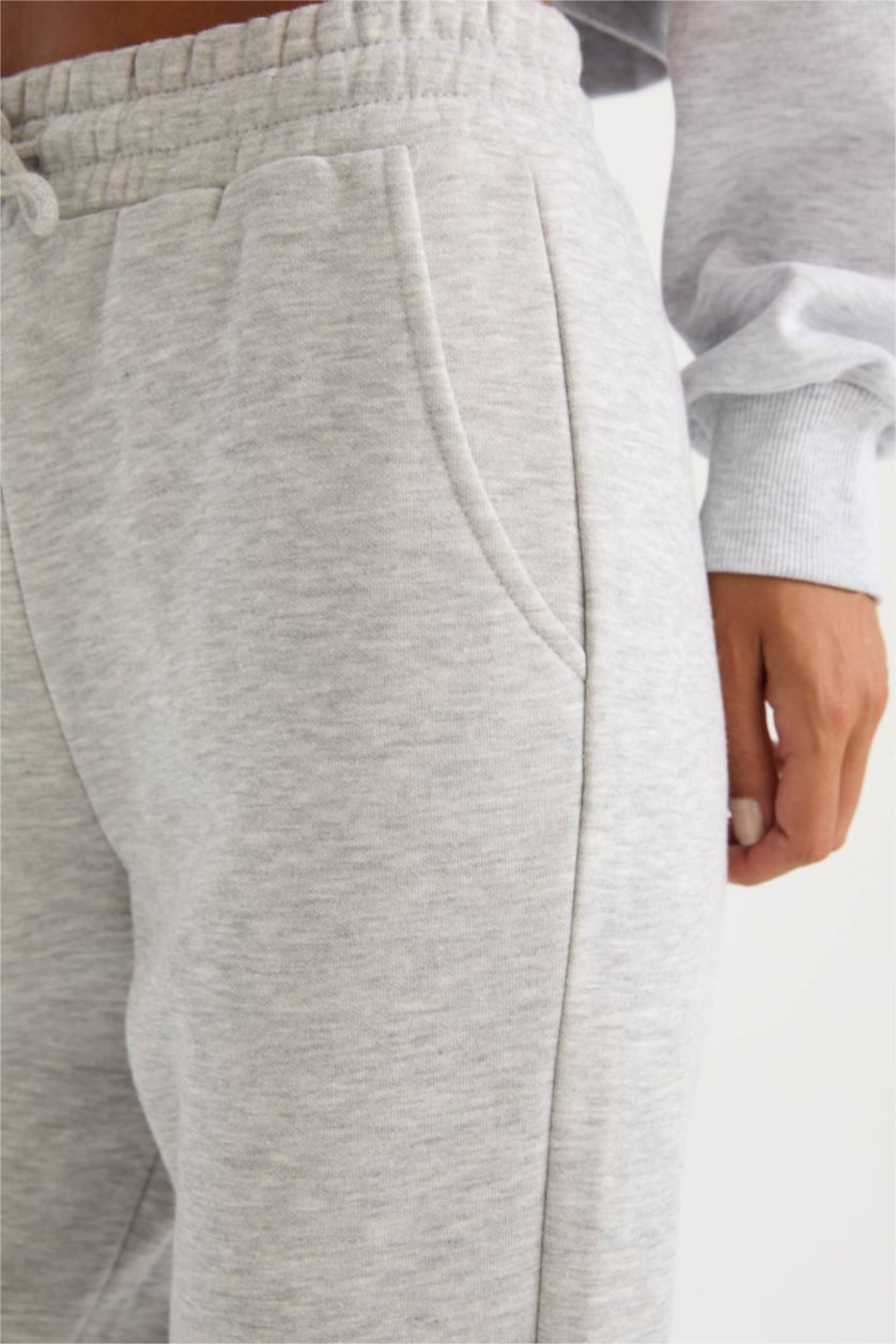 Women Grey Melange Standard Fit Elastic Waist Basic Thick Jogger Sweatpants