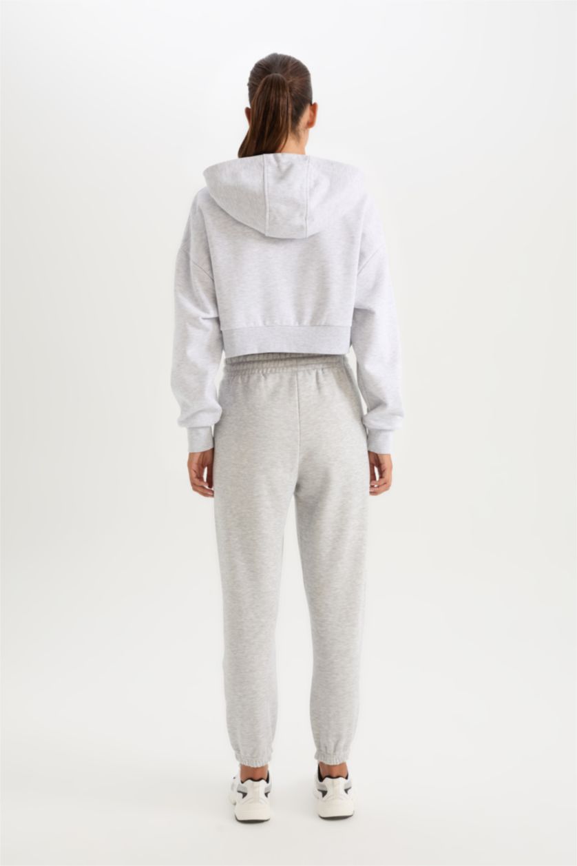 Women Grey Melange Standard Fit Elastic Waist Basic Thick Jogger Sweatpants