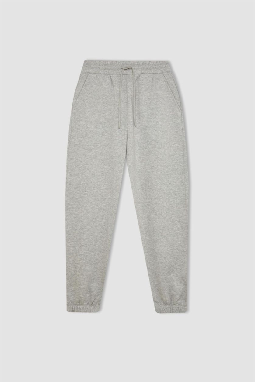 Women Grey Melange Standard Fit Elastic Waist Basic Thick Jogger Sweatpants