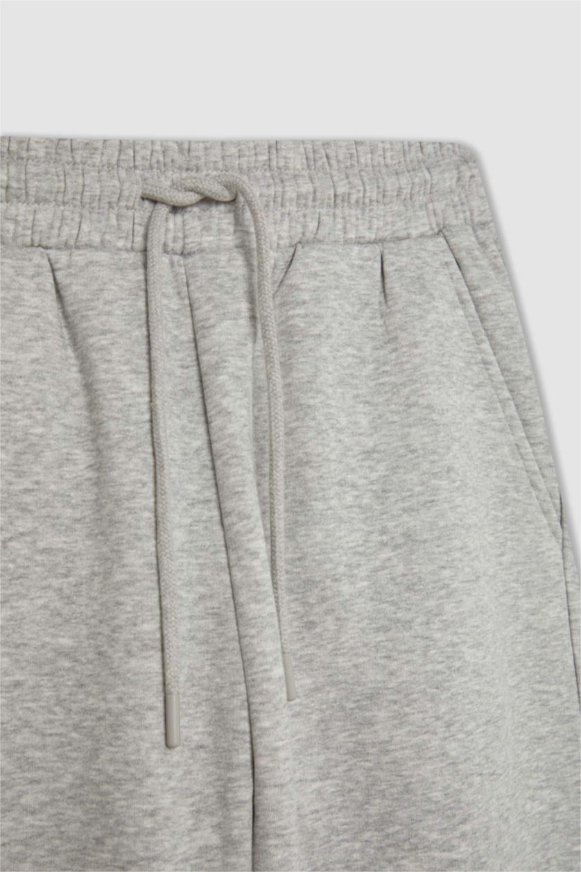 Women Grey Melange Standard Fit Elastic Waist Basic Thick Jogger Sweatpants